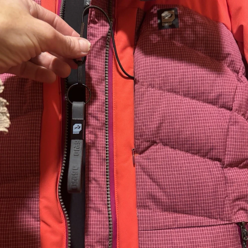 Orage Down Hooded Puffer Jacket Wmns Sm Red Pink &‎ Black Eyelet Zip Gorpcore